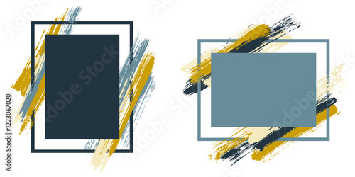 Advert frames with paint brush strokes vector set. Box borders with painted brushstrokes backgrounds. Educational graphics design flat frame templates for banners, flyers, posters, cards.