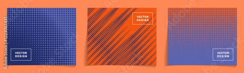 Flyer layouts with halftone gradient backdrops vector set. Digital notebook cover pages. Abstract patterns for business projects. Tech structural prints.