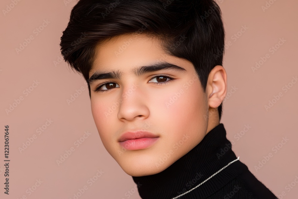Portrait of a Handsome Young Man with Dark Hair and a Black Turtleneck Portrait of a Handsome Young Man with Dark Hair and a Black Turtleneck