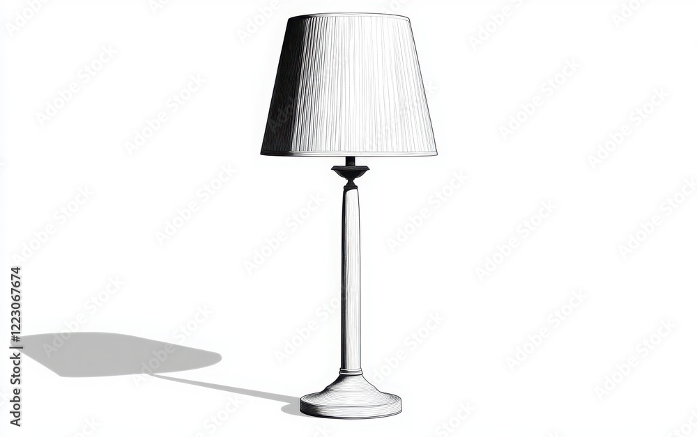 A monochrome vector illustration of a tall, sleek table lamp with a slender base and a wide, rounded lampshade A monochrome vector illustration of a tall, sleek table lamp with a slender base and a wide, rounded lampshade