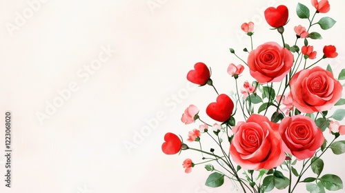 Wallpaper Mural Beautiful Red Roses and Heart-Shaped Flowers with Soft Background for Romantic Occasions and Celebrations Torontodigital.ca