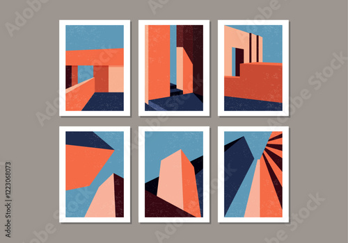 Set of contemporary aesthetic geometry architecture posters