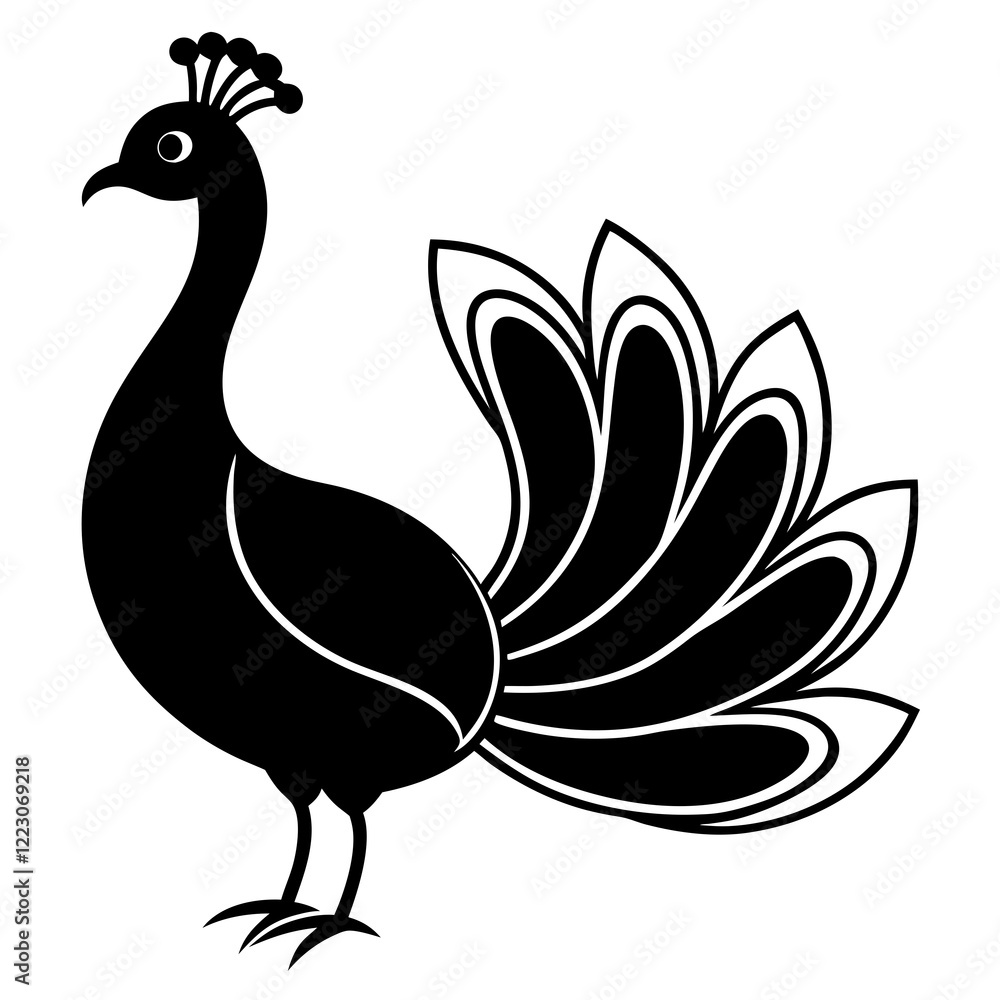 Obraz premium Cute Silhouette of a Peacock line art vector cartoon illustration
