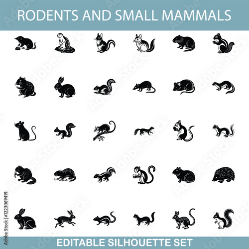 Rodent and Small Mammal Silhouettes Editable Vector Set Illustrations