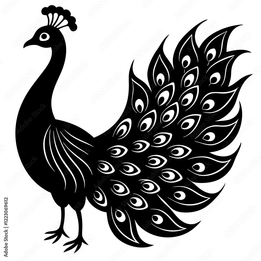 Fototapeta premium Cute Silhouette of a Peacock line art vector cartoon illustration