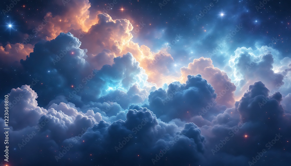 Fototapeta premium Magical Night Sky Cloudscape with Stars and Glowing Colors