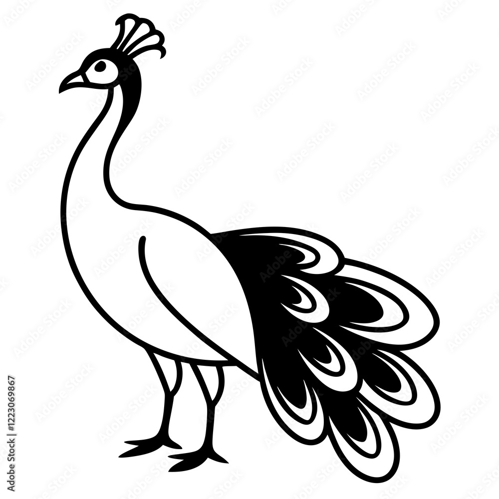 Obraz premium Cute Silhouette of a Peacock line art vector cartoon illustration