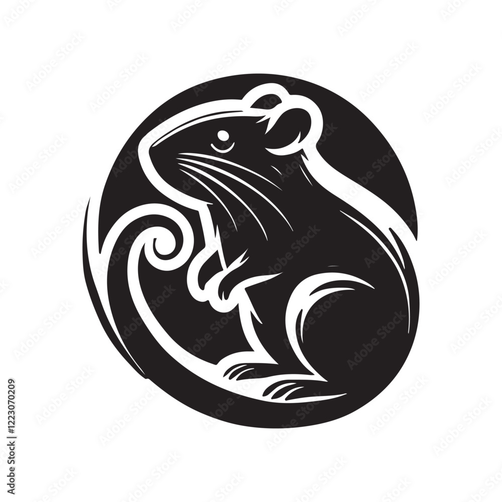 Black and White Mouse Silhouette Vector Design, Artistic Rodent Clipart, Stylized Rat Illustration Art Black and White Mouse Silhouette Vector Design, Artistic Rodent Clipart, Stylized Rat Illustration Art