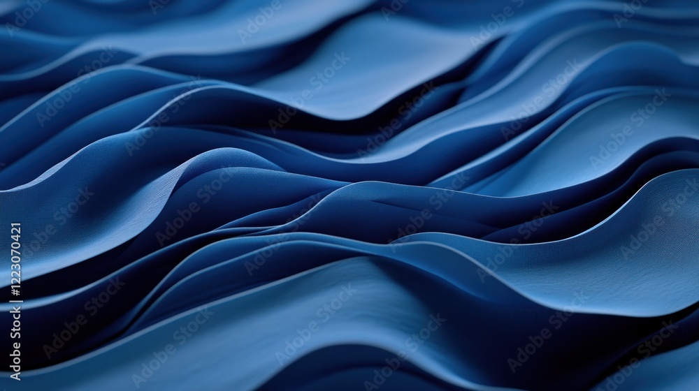 Obraz premium A close-up view of flowing blue fabric creating a textured, wave-like pattern.
