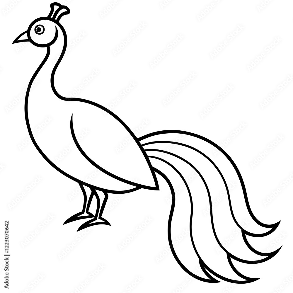 Obraz premium Cute Silhouette of a Peacock line art vector cartoon illustration