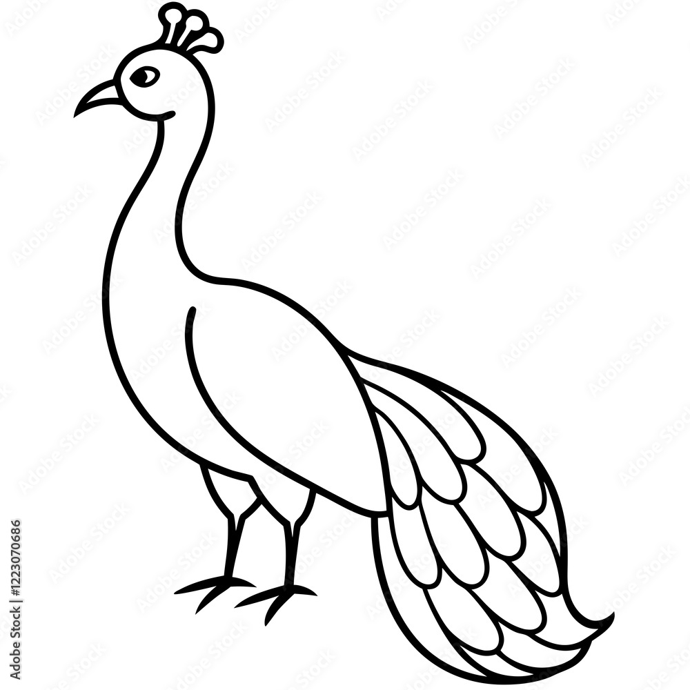 Cute Silhouette of a Peacock line art vector cartoon illustration Cute Silhouette of a Peacock line art vector cartoon illustration