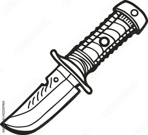 Vintage Hunting Knife Line Art Illustration Detailed Blade Vector Graphic