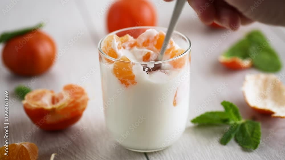 Light fruit dessert with tangerines and mint Light fruit dessert with tangerines and mint