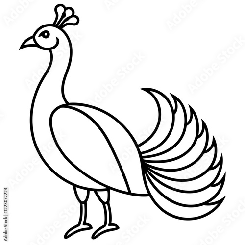 Cute Silhouette of a Peacock line art vector cartoon illustration