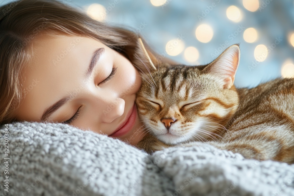 Discover a comforting image of a pet resting on their owners chest, representing trust and emotional understanding Experience the bond between a loving cat and its owner Witness the pure affection