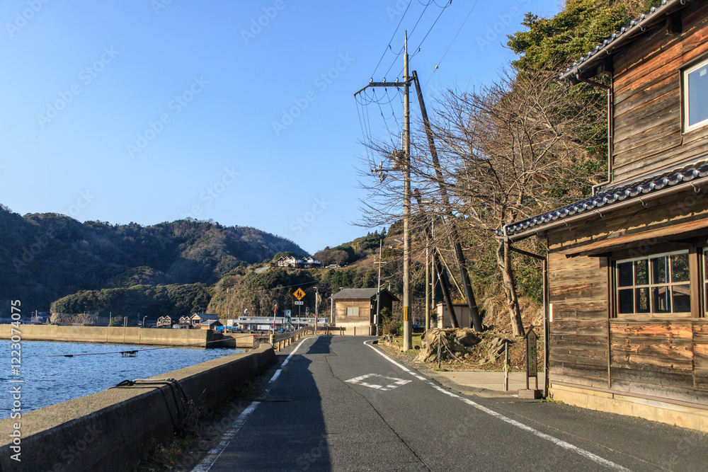 Coastal Road Leading to a Tranquil Japanese Village, Ine, Kyoto, Japan Coastal Road Leading to a Tranquil Japanese Village, Ine, Kyoto, Japan