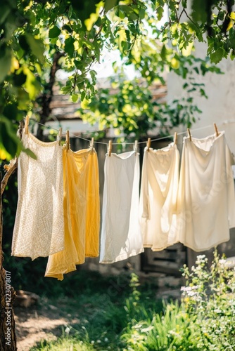 Wallpaper Mural Hanging clothes to dry on a clothesline in the backyard Torontodigital.ca