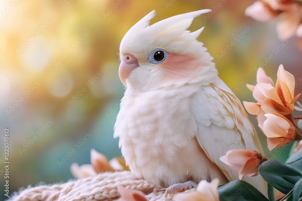 Explore the beautiful world of pet bonding and communication indoors with this image of a light colored cockatiel perched on a branch Discover the joy of watching this colorful bird and its Explore the beautiful world of pet bonding and communication indoors with this image of a light colored cockatiel perched on a branch Discover the joy of watching this colorful bird and its