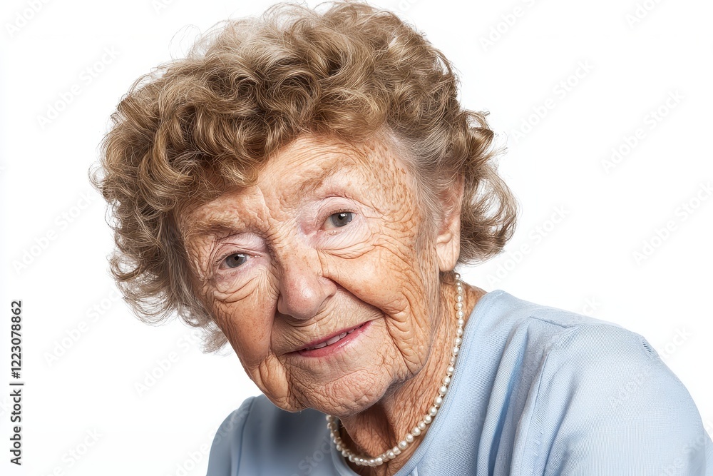 Portrait of a Smiling Elderly Woman with Curly Hair Portrait of a Smiling Elderly Woman with Curly Hair