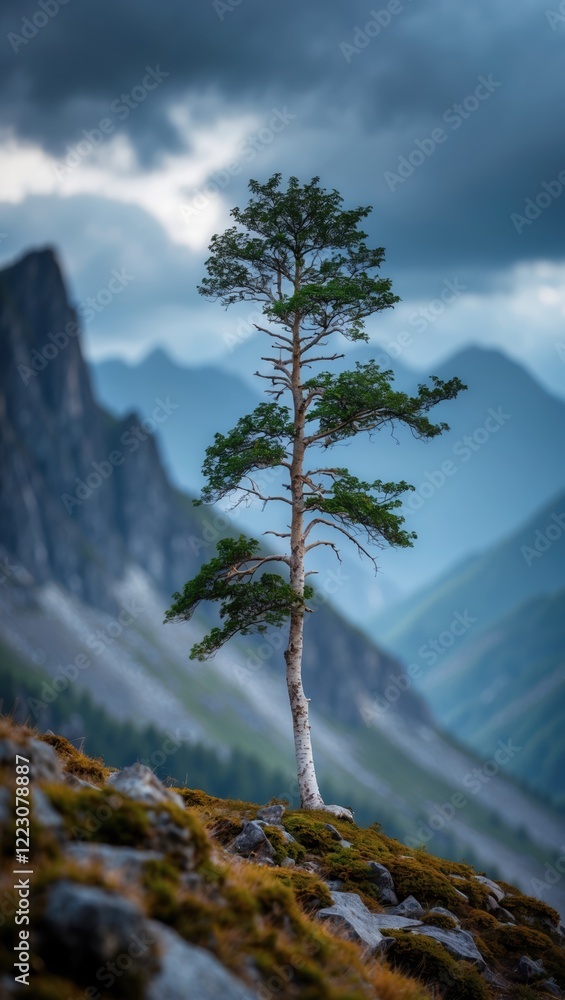 Lone Tree Against Dramatic Mountains Lone Tree Against Dramatic Mountains