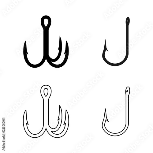 fishing hook icon set vector illustration isolated on white background.