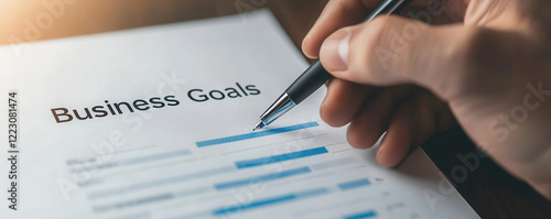 Business goals document with pen, symbolizing strategic planning and focus photo