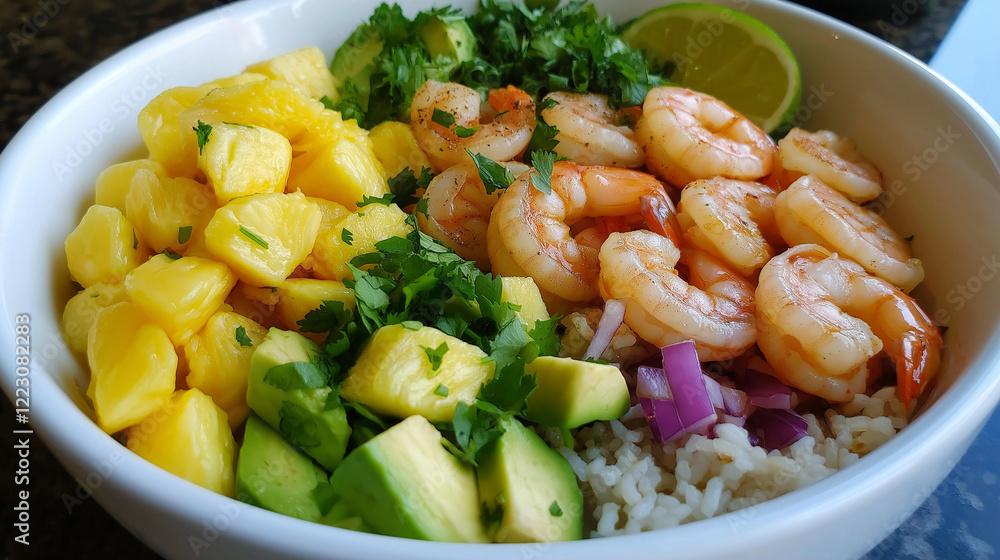 Shrimp and Avocado Bowl with Pineapple Salsa and Lime-Chili Dressing Shrimp and Avocado Bowl with Pineapple Salsa and Lime-Chili Dressing