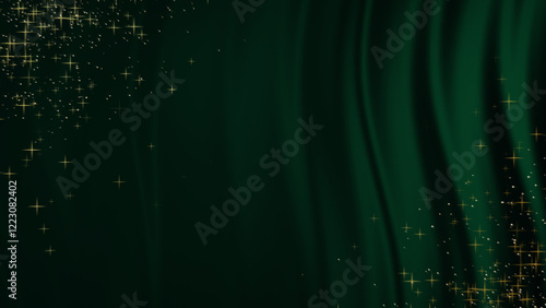 Rich dark emerald silk background banner with glowing stars