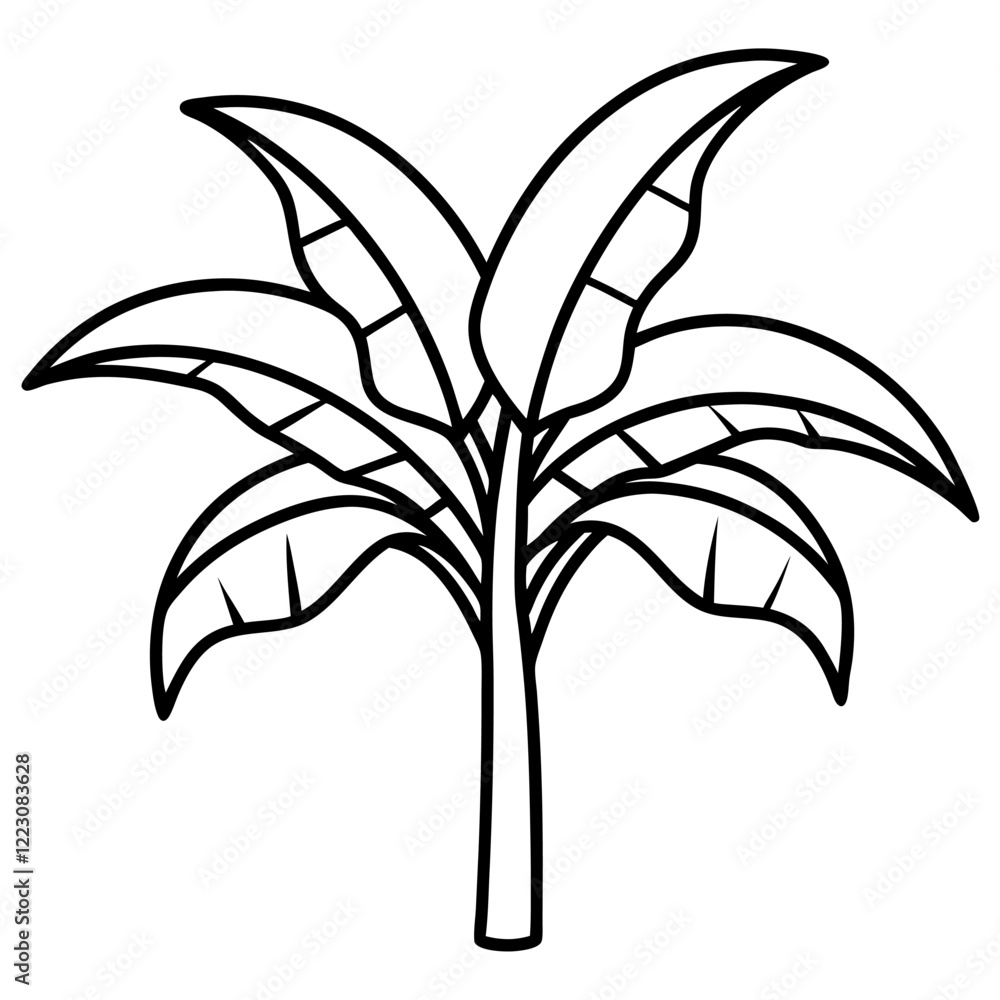 Banana tree line art vector icon illustration, tree, banana on white background. Banana tree line art vector icon illustration, tree, banana on white background.