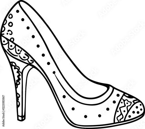 Intricate High Heel Stiletto Shoe Design Outline for Coloring Pages