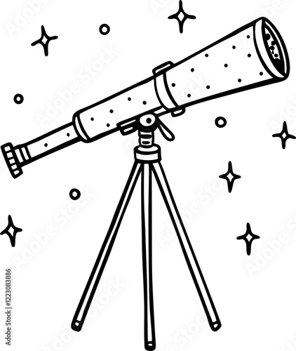 Hand Drawn Telescope with Starry Night Sky Vector Illustration