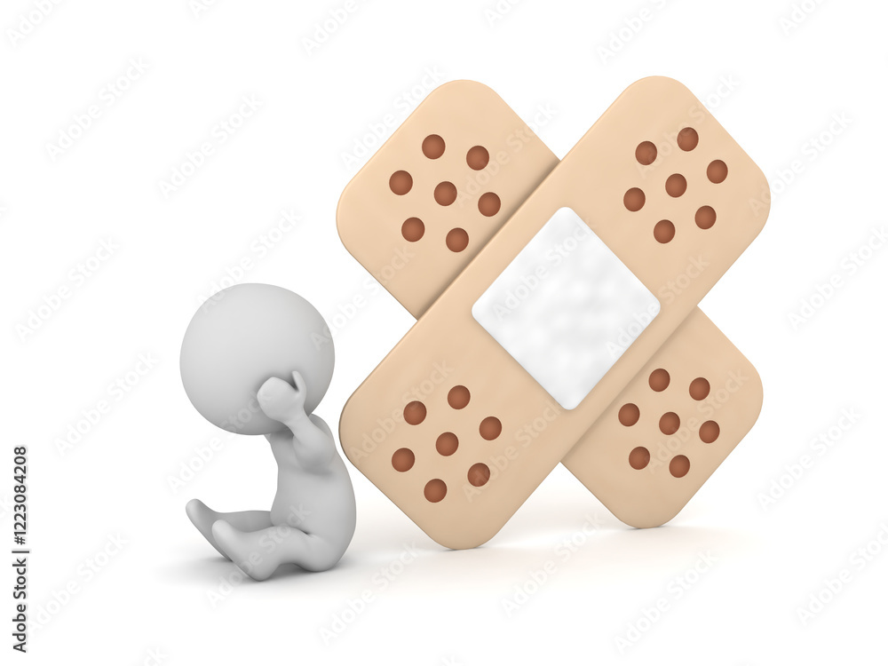 Sick 3D Character with a Large Bandage Sick 3D Character with a Large Bandage