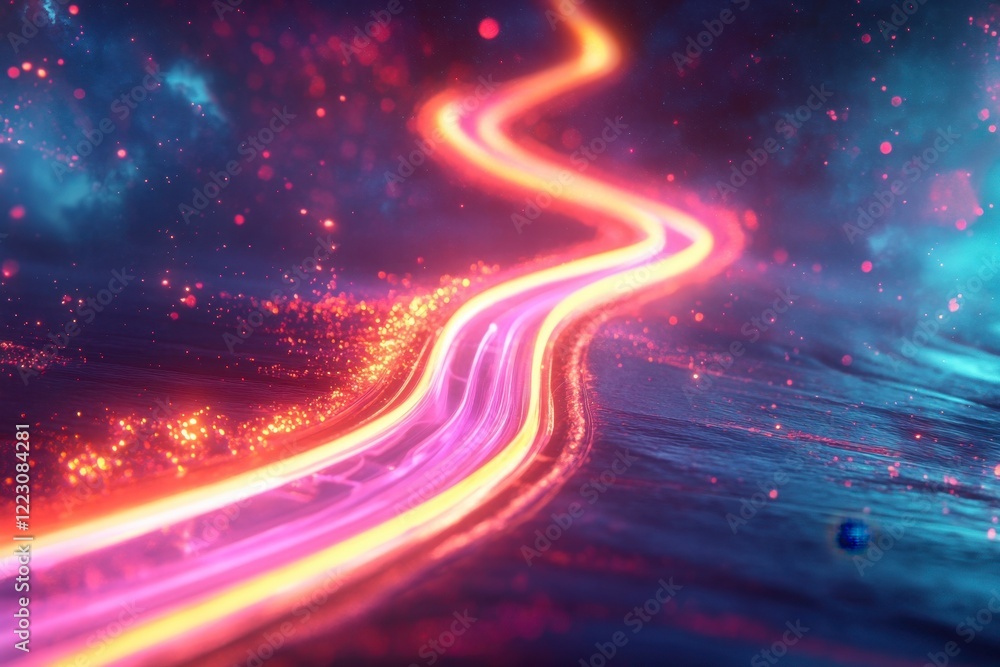 Glowing Abstract Road with Bright Lights in Cosmic Background Glowing Abstract Road with Bright Lights in Cosmic Background