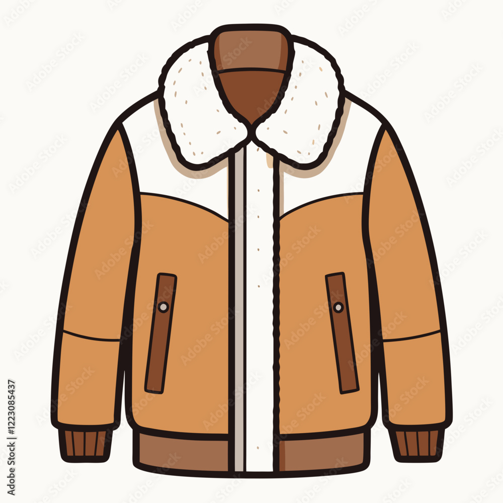 Shearling Jacket Silhouette Art on White Backdrop Shearling Jacket Silhouette Art on White Backdrop