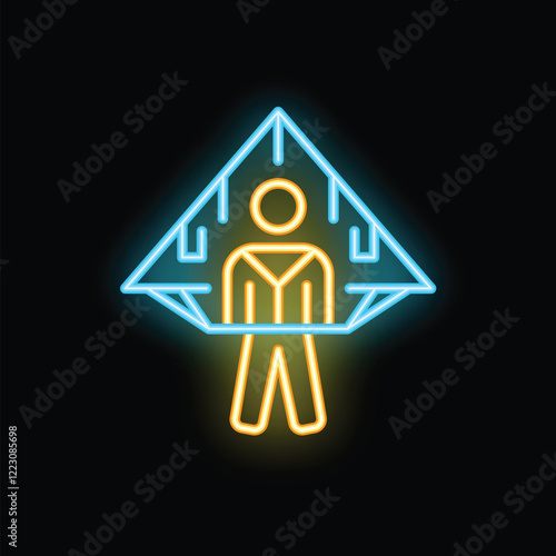 Bright neon sign representing hang gliding, symbolizing extreme sports, adventure, and the thrill of flight