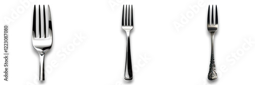 Three elegant forks isolated on transparent background