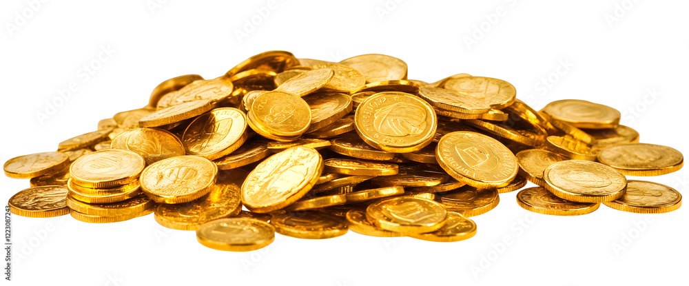 Pile of Shiny Gold Coins on White Background Pile of Shiny Gold Coins on White Background