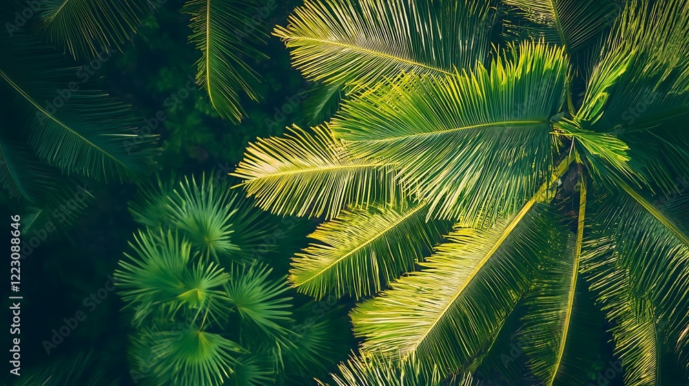 Naklejka premium An overhead shot of a tropical rainforest in the morning, ideal for a creative banner with room for copy.