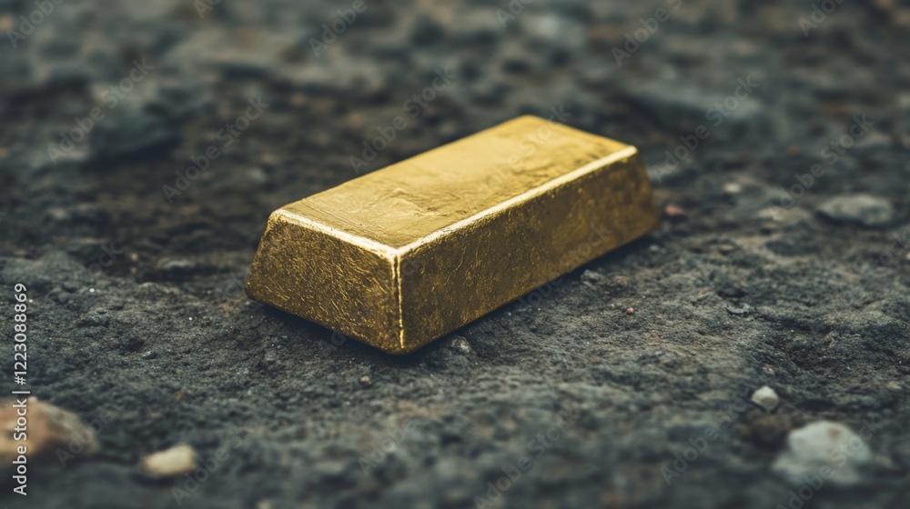 Gold bar resting on dark ground. Gold bar resting on dark ground.