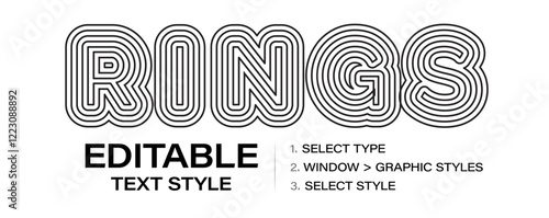 Layered outline text effect, editable graphic style, modern retro style with dynamic lines for standout logo, editorial headlines, trendy poster design. Vector illustration.