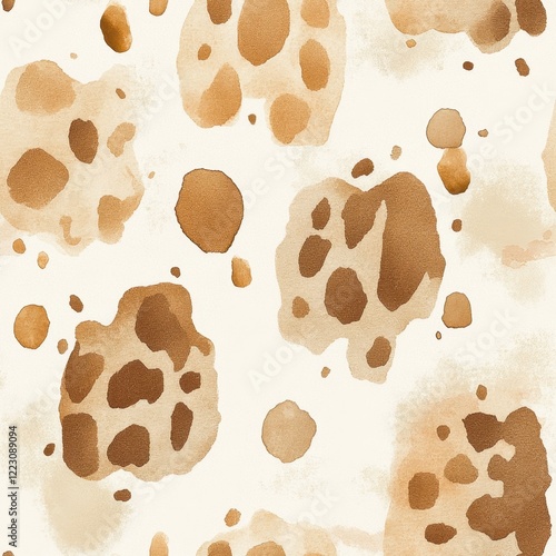 Abstract Brown Watercolor Animal Print Pattern on White Background