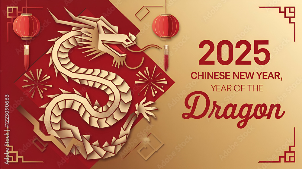 Fototapeta premium Geometric Dragon Artwork for Chinese New Year 2025, Year of the Dragon illustration 