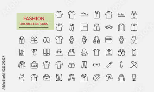 Vector illustration minimalistic clean fashion line icons, easily editable.