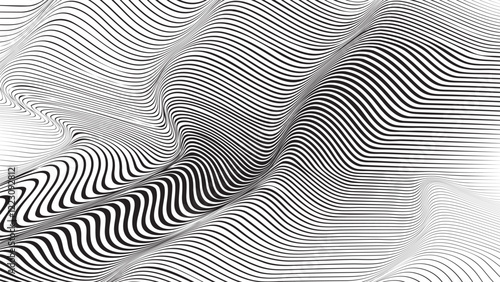 Abstract flow lines background . Optical illusion art .Fluid wavy shape .Striped linear pattern . Op art. Vector illustration

