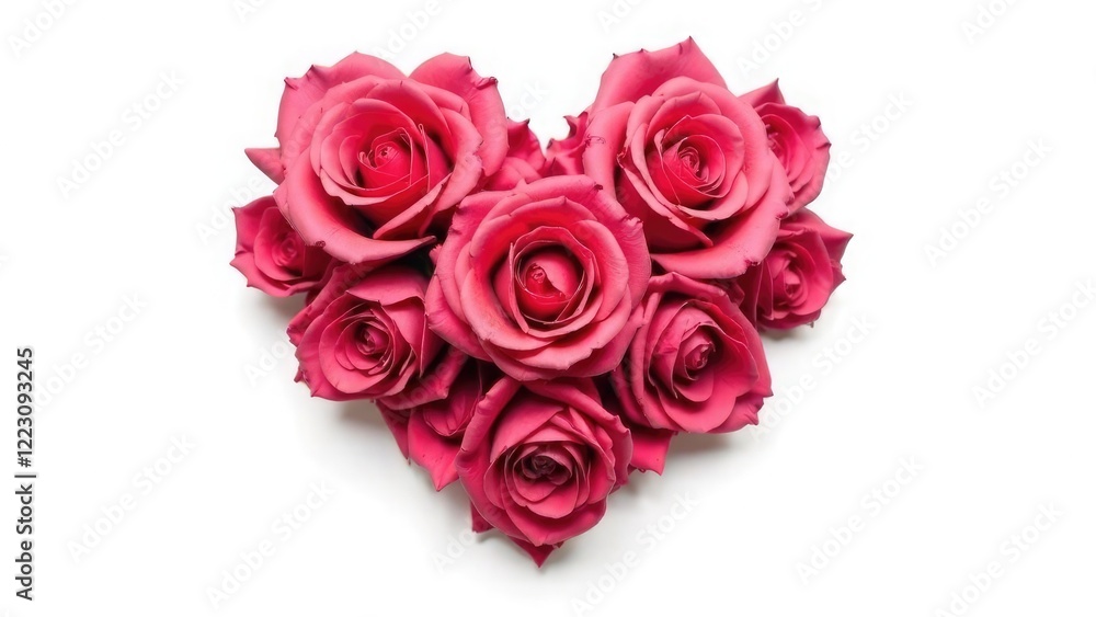 Heart of pink roses on white background. Valentine's day, women's day, mother's day, greeting card design, flower gifts, space for text, holiday card, banner, poster, florist services, love concept Heart of pink roses on white background. Valentine's day, women's day, mother's day, greeting card design, flower gifts, space for text, holiday card, banner, poster, florist services, love concept