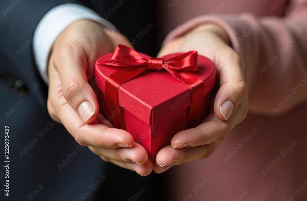 A man and a woman are holding a heart-shaped gift box in their hands.Valentine's day, women's day, gifts for holidays, banner, poster, romantic advertising, greeting card, romance services, business A man and a woman are holding a heart-shaped gift box in their hands.Valentine's day, women's day, gifts for holidays, banner, poster, romantic advertising, greeting card, romance services, business