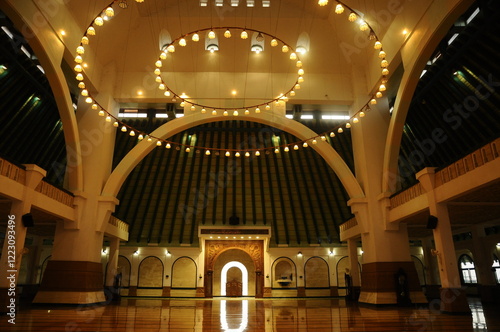 Indoor of the Great Mosque of Central Java is the biggest mosque in the city of Semarang