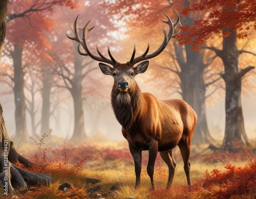 Wallpaper Mural Artistic watercolor rendition of a majestic red deer stag in an autumn environment, artistic, stag, rendering Torontodigital.ca