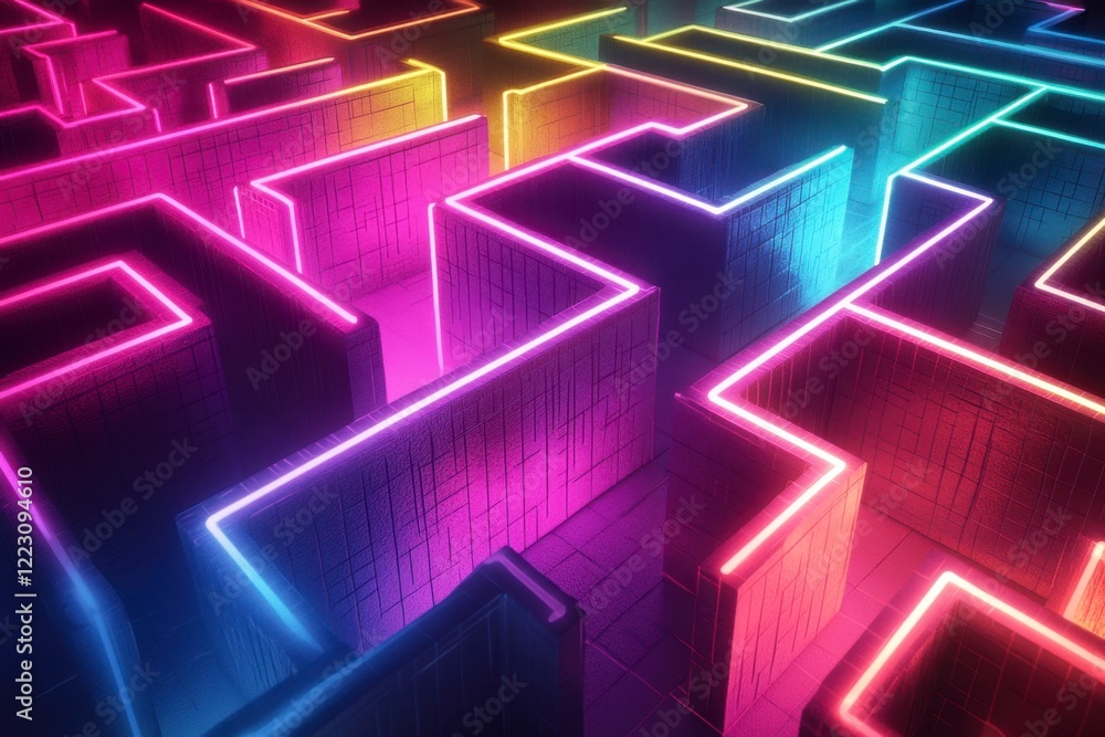 Fototapeta premium Neon Maze with Glowing Walls in Vibrant Colors and Intricate Design