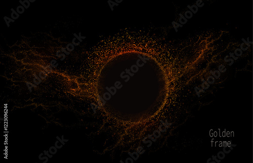 Round insulated frame with shiny copper tinsel, design element.